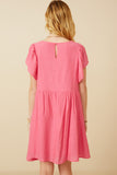 HY7260 Pink Womens Puff Sleeve Textured Dress Detail