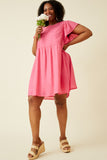 HY7260 Pink Womens Puff Sleeve Textured Dress Side