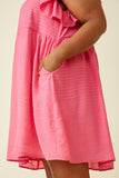 HY7260W Pink Plus Puff Sleeve Textured Dress Full Body