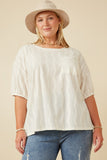 HY7263W Ivory Womens Textured Knit Drop Shoulder Pocket Tee Front