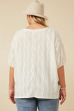 HY7263W Ivory Womens Textured Knit Drop Shoulder Pocket Tee Detail