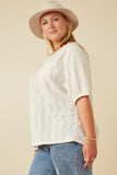 HY7263W Ivory Womens Textured Knit Drop Shoulder Pocket Tee Back