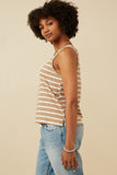 HY7294 TAUPE Womens Cable Textured Striped Knit V Neck Tank Back