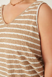 HY7294W Taupe Womens Cable Textured Striped Knit V Neck Tank Gif