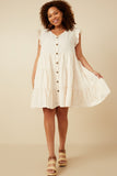 HY7296W Ivory Plus Ruffled Button Down Tiered Tank Dress Front