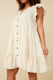 HY7296 Ivory Womens Ruffled Button Down Tiered Tank Dress Full Body