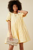 HY7297 Lemon Womens Asymmetric Seam Detail Cinched Cuff Poplin Dress Back