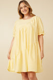 HY7297W Lemon Plus Asymmetric Seam Detail Cinched Cuff Poplin Dress Front