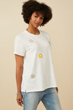 HY7311 OFF WHITE Womens Multi Floral Patched Knit Tee Back