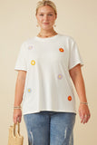 HY7311W Off White Womens Multi Floral Patched Knit Tee Front