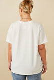 HY7311W Off White Womens Multi Floral Patched Knit Tee Full Body