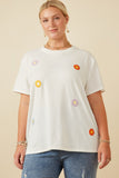 HY7311W Off White Womens Multi Floral Patched Knit Tee Side