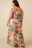 HY7321W PINK MIX Plus Vivid Floral Asymmetric Ruffle Hem Dress Side