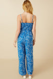 HY7331 Blue Mix Womens Ditsy Botanical Print Smocked Wide Leg Jumpsuit Side