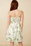 HY7339 Sage Womens Satin Floral Smocked Back Tank Dress Side
