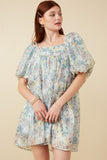 HY7346W Sage Plus Floral Orgazna Puff Sleeve Dress Side