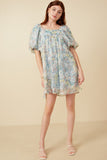 HY7346 Sage Womens Floral Organza Puff Sleeve Dress Gif