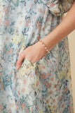 HY7346 Sage Womens Floral Organza Puff Sleeve Dress Full Body