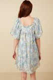 HY7346 Sage Womens Floral Organza Puff Sleeve Dress Detail