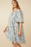 HY7346W Sage Plus Floral Orgazna Puff Sleeve Dress  Full Body