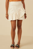 HY7349 IVORY Womens Cotton Poplin Asymmetric Ruffle Skirt Front