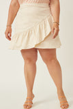 HY7349W IVORY Plus Cotton Poplin Asymmetric Ruffle Skirt Front