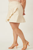 HY7349 IVORY Womens Cotton Poplin Asymmetric Ruffle Skirt Side 2