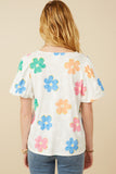 HY7364 Ivory Womens Puff Sleeve Daisy Floral Knit T Shirt Detail