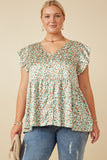 Ditsy Floral Button Down Ruffled Peplum Tank