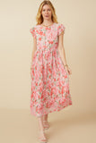 HY7374 Pink Womens Romantic Floral Ruffle Tank Pleated Skirt Dress Full Body