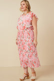 HY7374W Pink Plus Romantic Floral Ruffle Tank Pleated Skirt Dress Gif