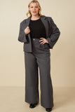 HY7379W Charcoal Plus One Button Cropped Blazer Full Body