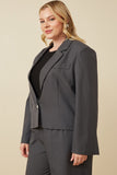 HY7379W Charcoal Plus One Button Cropped Blazer Side