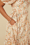 HY7421 RUST Womens Textured Needlepoint Floral Belted Wrap Dress Full Body