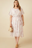 Floral Puff Sleeve Gathered Neck Organza Dress