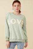 HY7428W Pink Plus Love Patched French Terry Sweatshirt Front