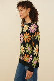 HY7433 Black Womens Retro Daisy Knit Pullover Sweater Full Body