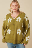 HY7434W Olive Plus Distressed Floral Patterned Cardigan Side