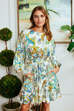 Paisley Floral Print Belted Smocked Dress