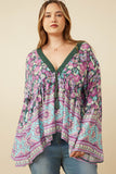 Crochet Detail Tasseled Border Print Top