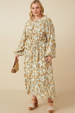 Botanical Print Puffed Long Sleeve Dress