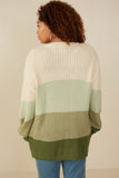 HY7462W Olive Plus Color Block Low Gauge Round Neck Sweater Back