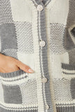 HY7463 Grey Womens Mixed Knit Statement Button Quilted Sweater Cardigan Full Body