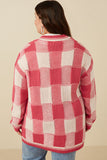 HY7463W Pink Plus Mixed Knit Statement Button Quilted Sweater Cardigan Side