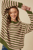 HY7464 Olive Mix Womens Striped Drop Should Low Gauge Sweater Gif