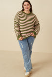 HY7464 Olive Mix Womens Striped Drop Should Low Gauge Sweater Back 2