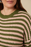 HY7464W Olive Mix Plus Striped Drop Should Low Gauge Sweater Gif