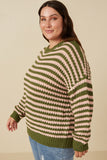 HY7464W Olive Mix Plus Striped Drop Should Low Gauge Sweater Detail