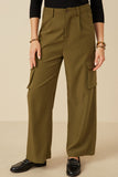 Wide Leg Button Closure Cargo Pants