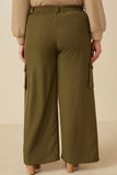 HY7494W Olive Plus Wide Leg Button Closure Cargo Pants Gif